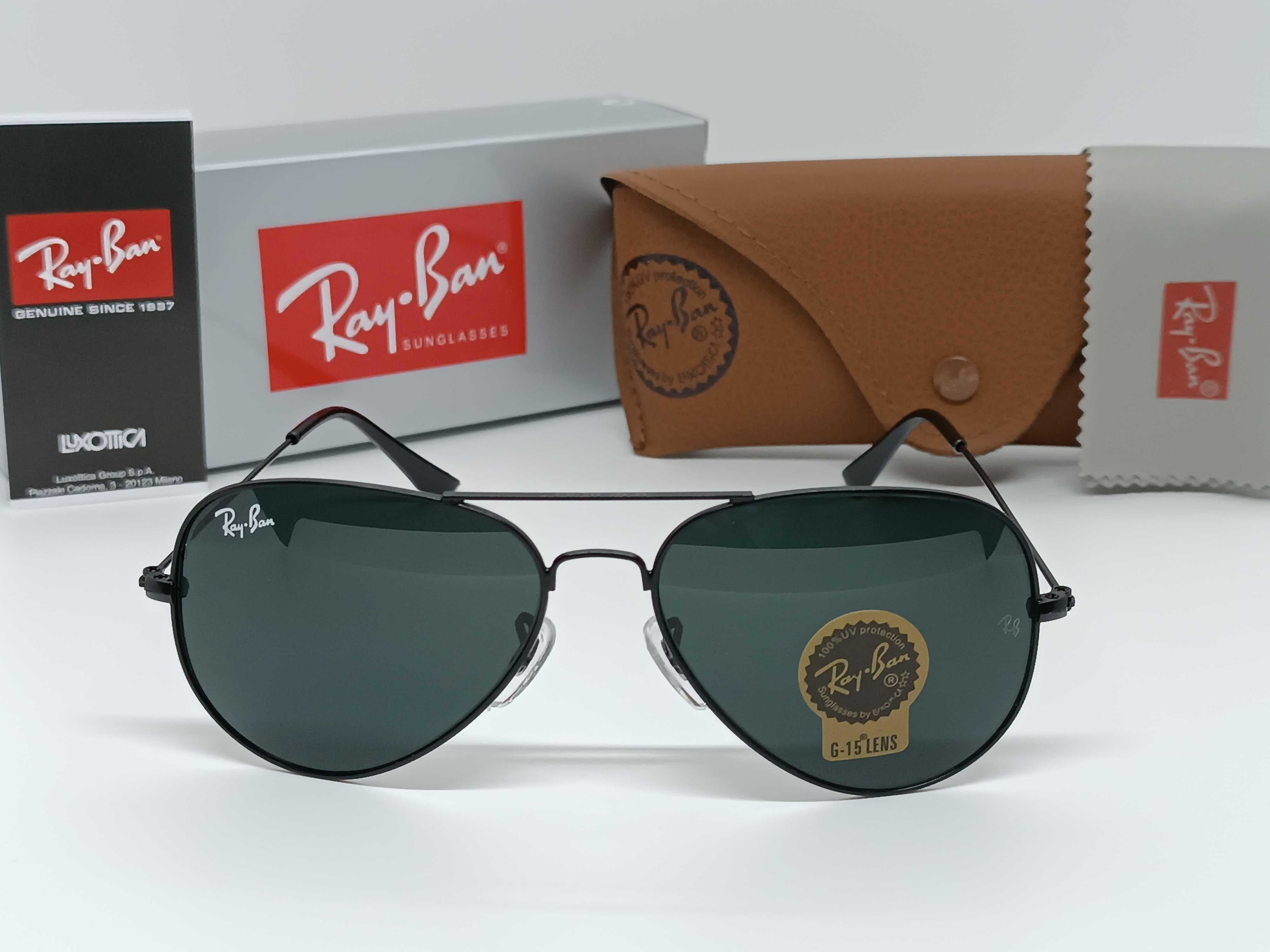 Сонцезахисні Окуляри Ray Ban Aviator 3026 Black Лінза GLASS з футляром