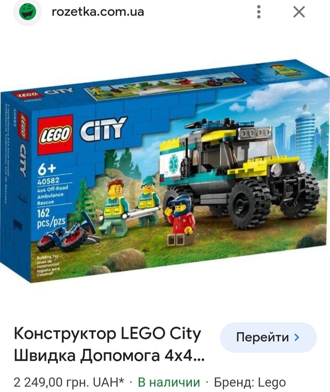 Конструктор LEGO City Швидка Допомога 4х4 (40582)