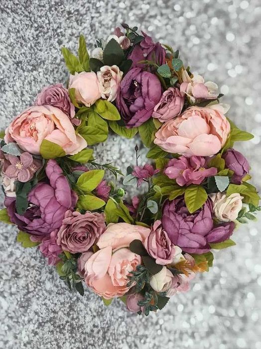 Nowy Sztuczny wianek kwiatowy – dekoracja na drzwi, 45 cm