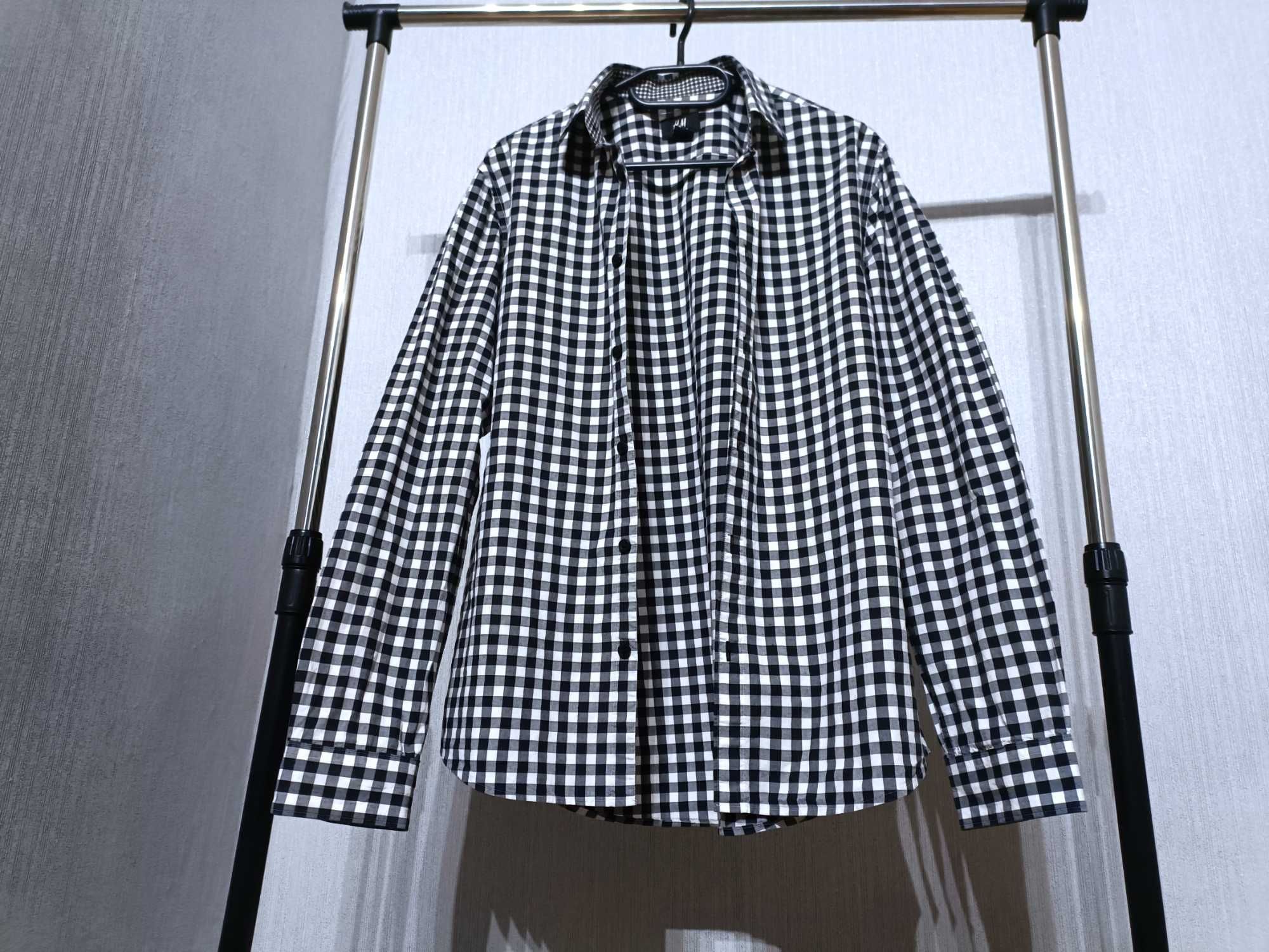 H&M męska koszula biało-czarna w kratkę roz. M stan bardzo dobry.
