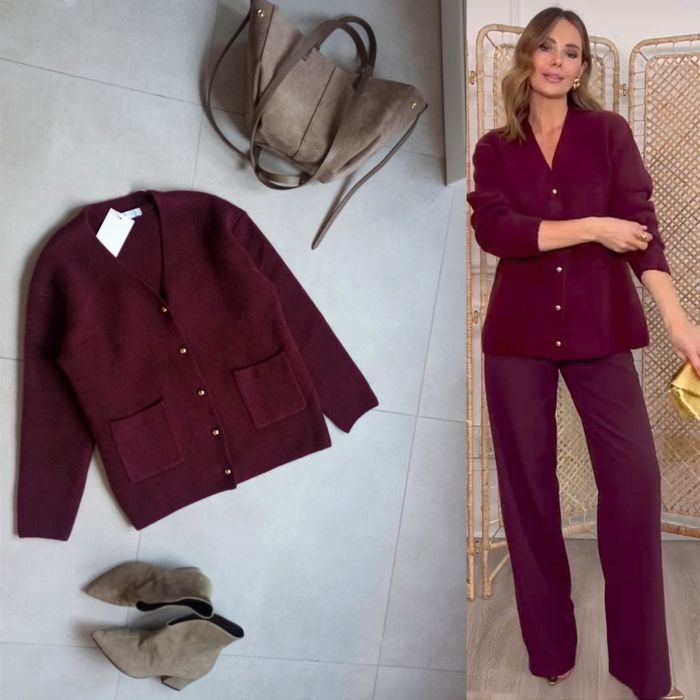 Zara sweter kardigan bordowy M 38 złote guziki