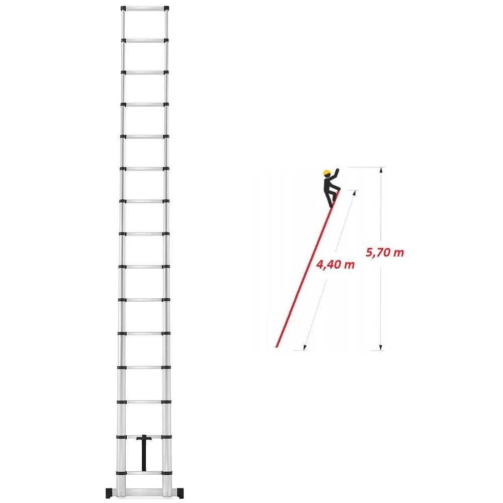 DRABINA TELESKOPOWA ALU przystawna do 440cm - ZASIĘG ROBOCZY do 5,7 m