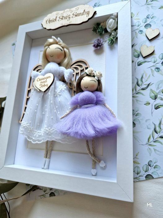 Ramka Aniołek, makrama, roczek, Komunia, Chrzest, Urodziny