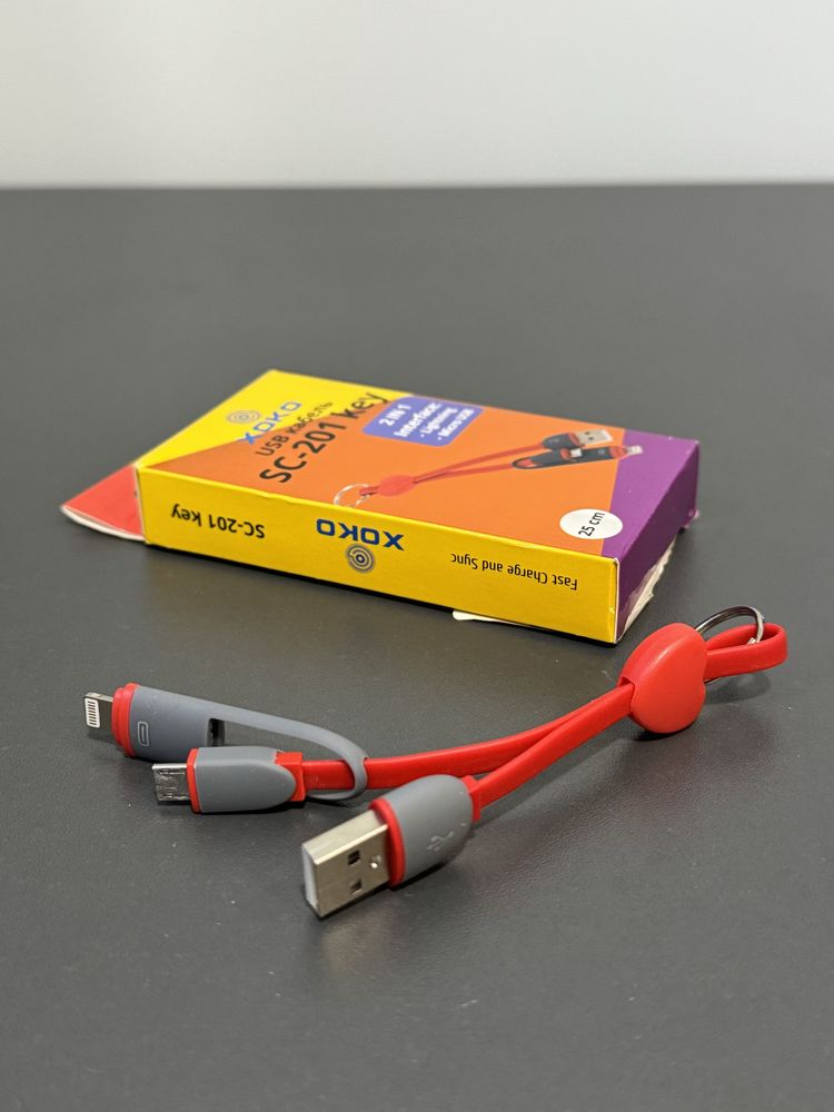 Кабель-брелок USB XoKo SC-201 key Red 2 в 1 Lightning Micro USB 25 см
