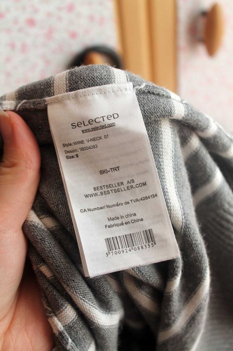 męski szary sweter premium w białe paski Selected