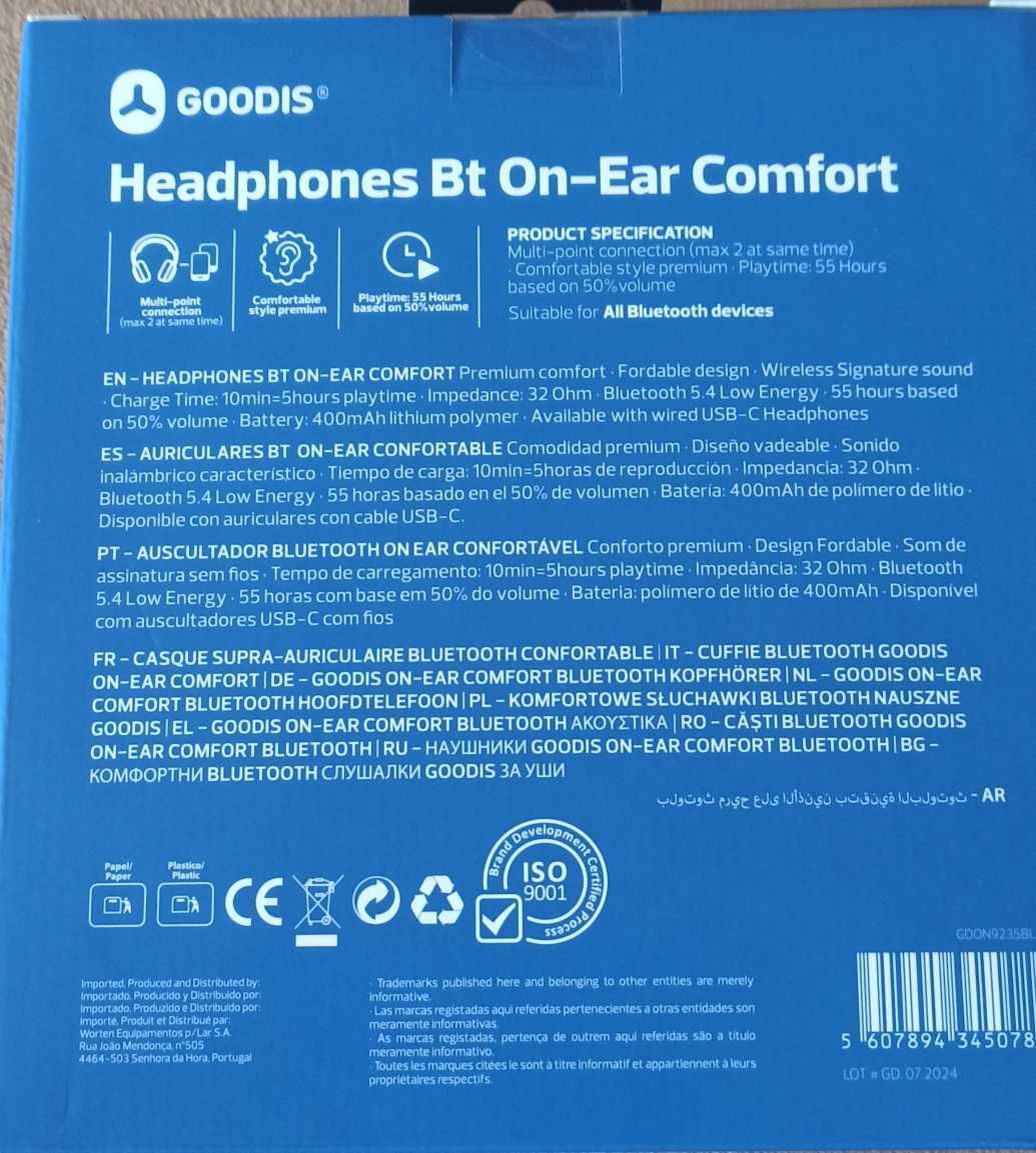 Auscultadores Bluetooth Goodis - novos em caixa selada