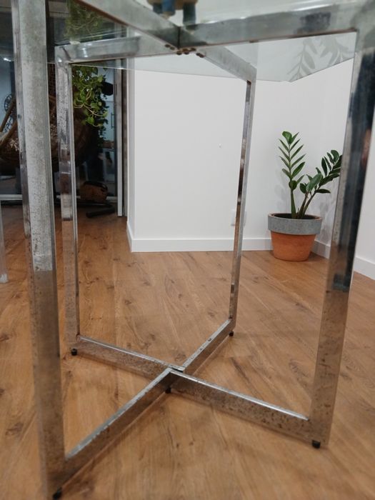 Mesa de vidro temperado e pes inox 80 x 80 x 1