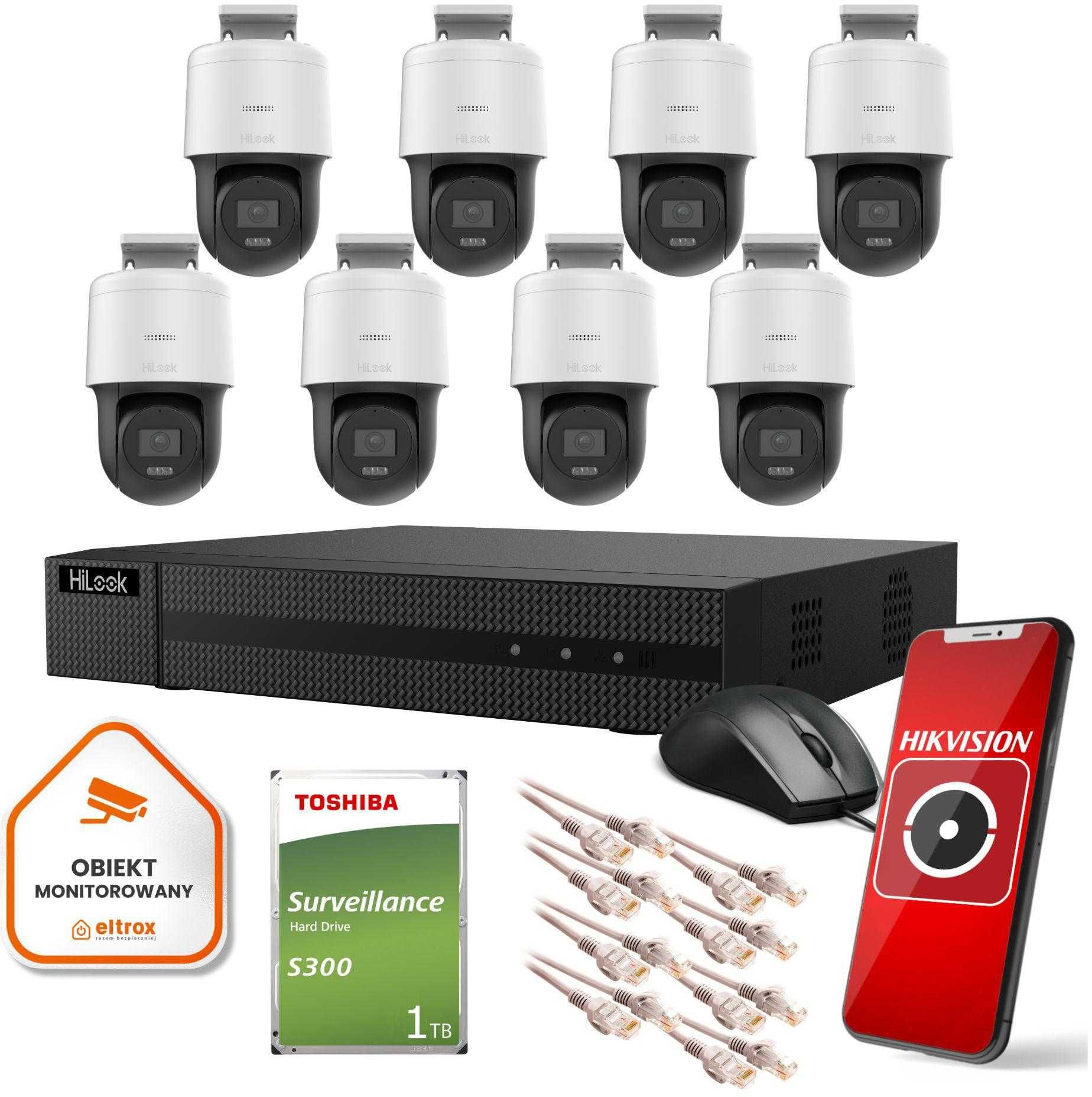 Zestaw monitoringu Hilook 8 kamer IP obrotowych 4MPx