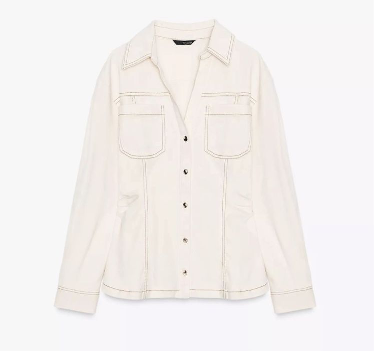 Джинсова сорочка приталена бвло кремова