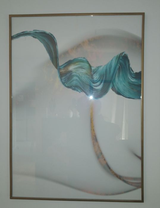 Quadro abstrato 50x70  impressão em tela com moldura dourada