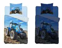 Pościel świecąca w ciemności 140x200 Traktor niebieski pole wieś