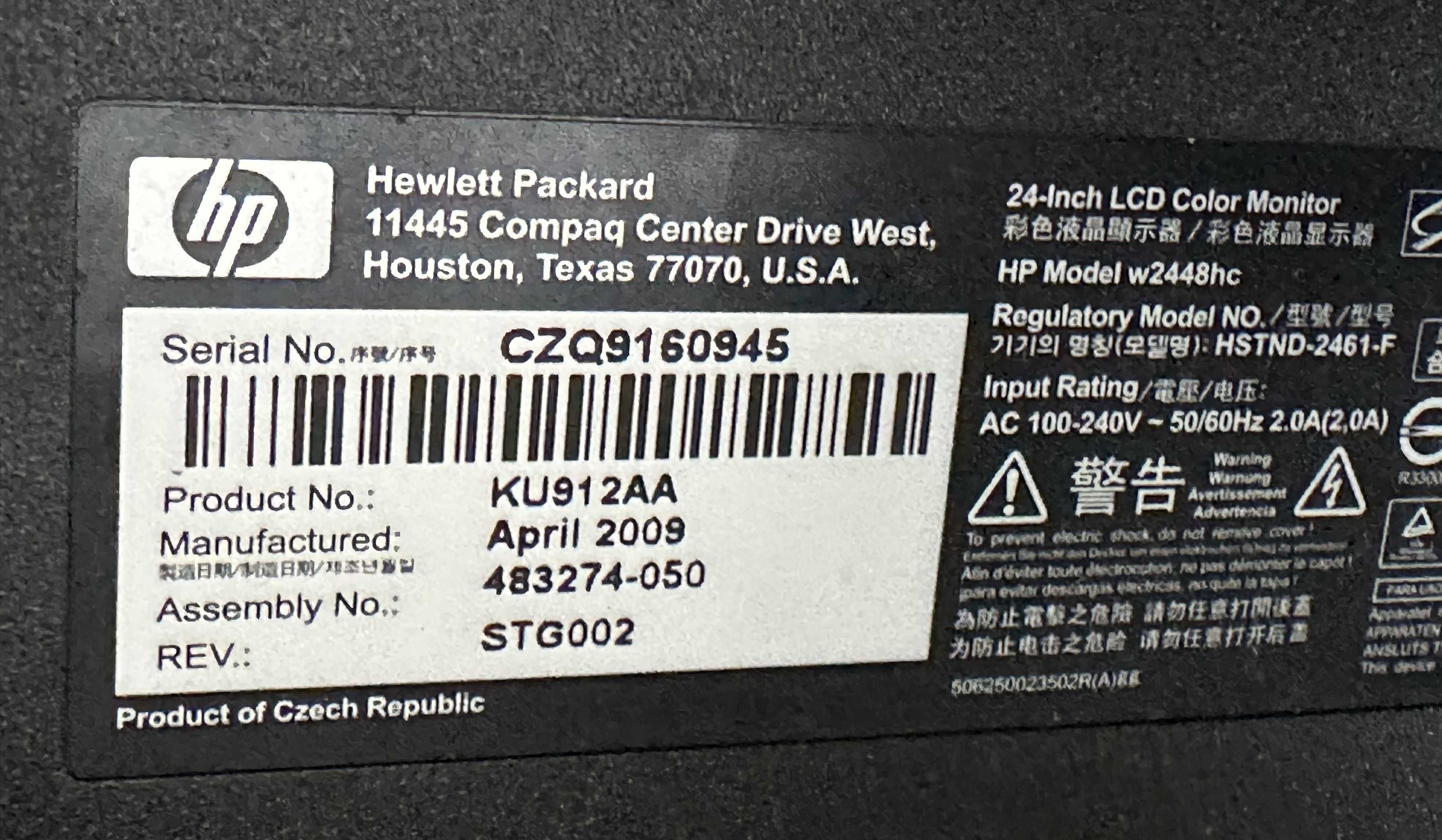Monitor PC 24'', marca HP
