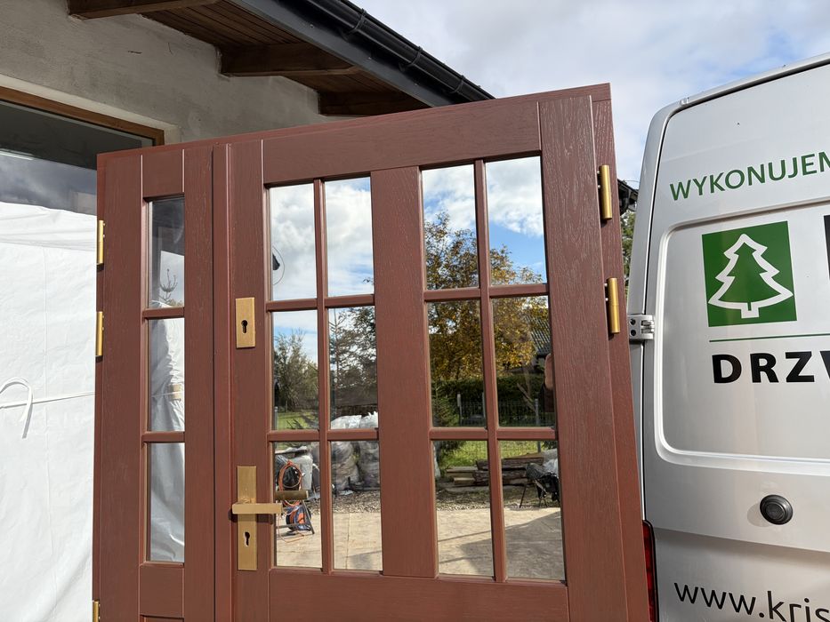 Drzwi zwenętrzne drewniane dwuskrzydłowe Na wymiar Cała Polska i UE
