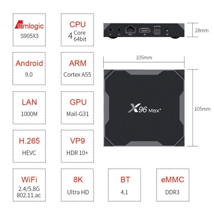 X96 MAX Plus + 4gb 32gb S905X3 Андроїд 9 смарт тв приставка Гарантія