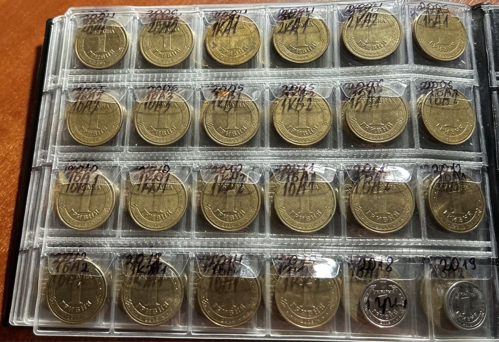 Мега набор погодовка из 240 монет Украины в альбоме все номиналы.