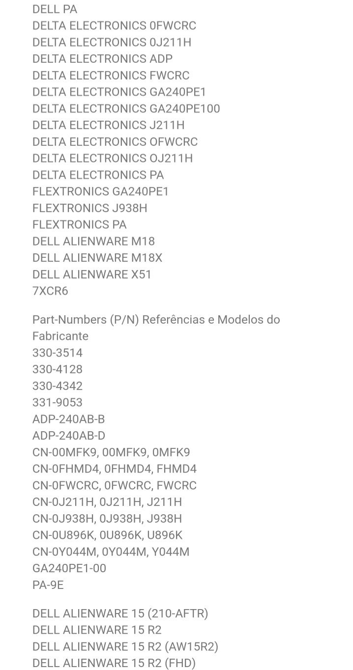 Carregador Dell Alienware 240W