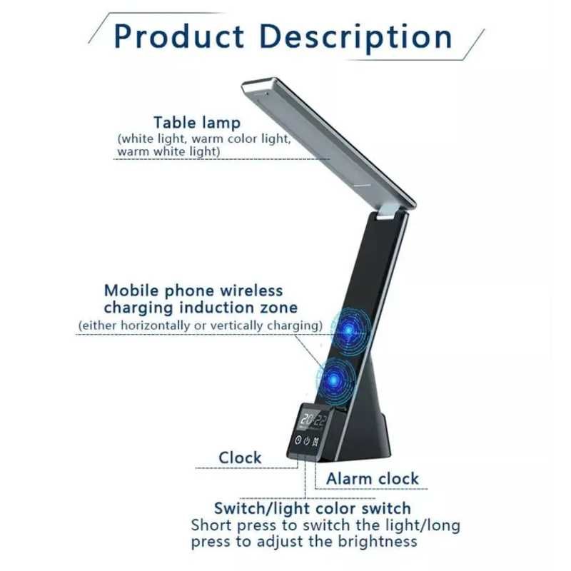 Настільна Лампа + Док-станція для Бездротової Зарядки + Годинник