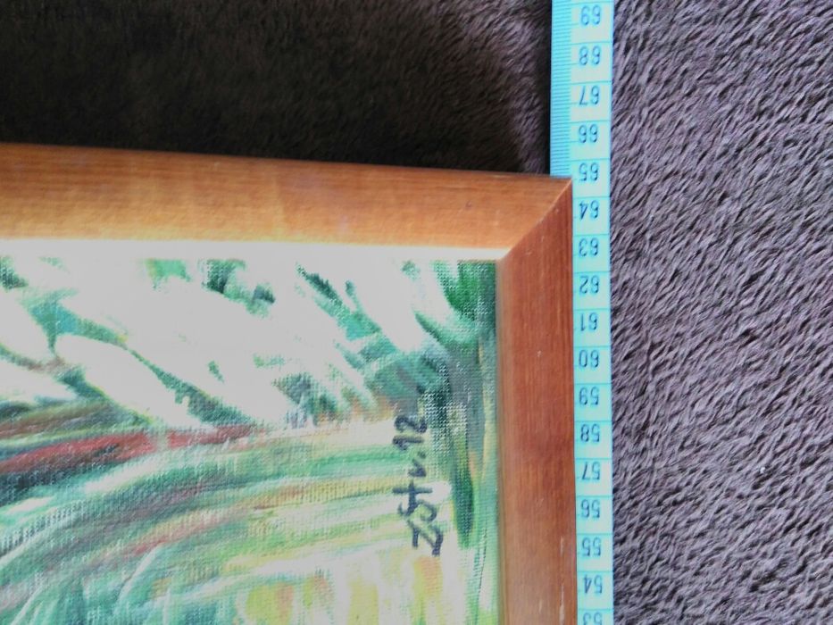 Obraz ramie na płótnie ręcznie malowany pejzaż widok krajobraz staw
