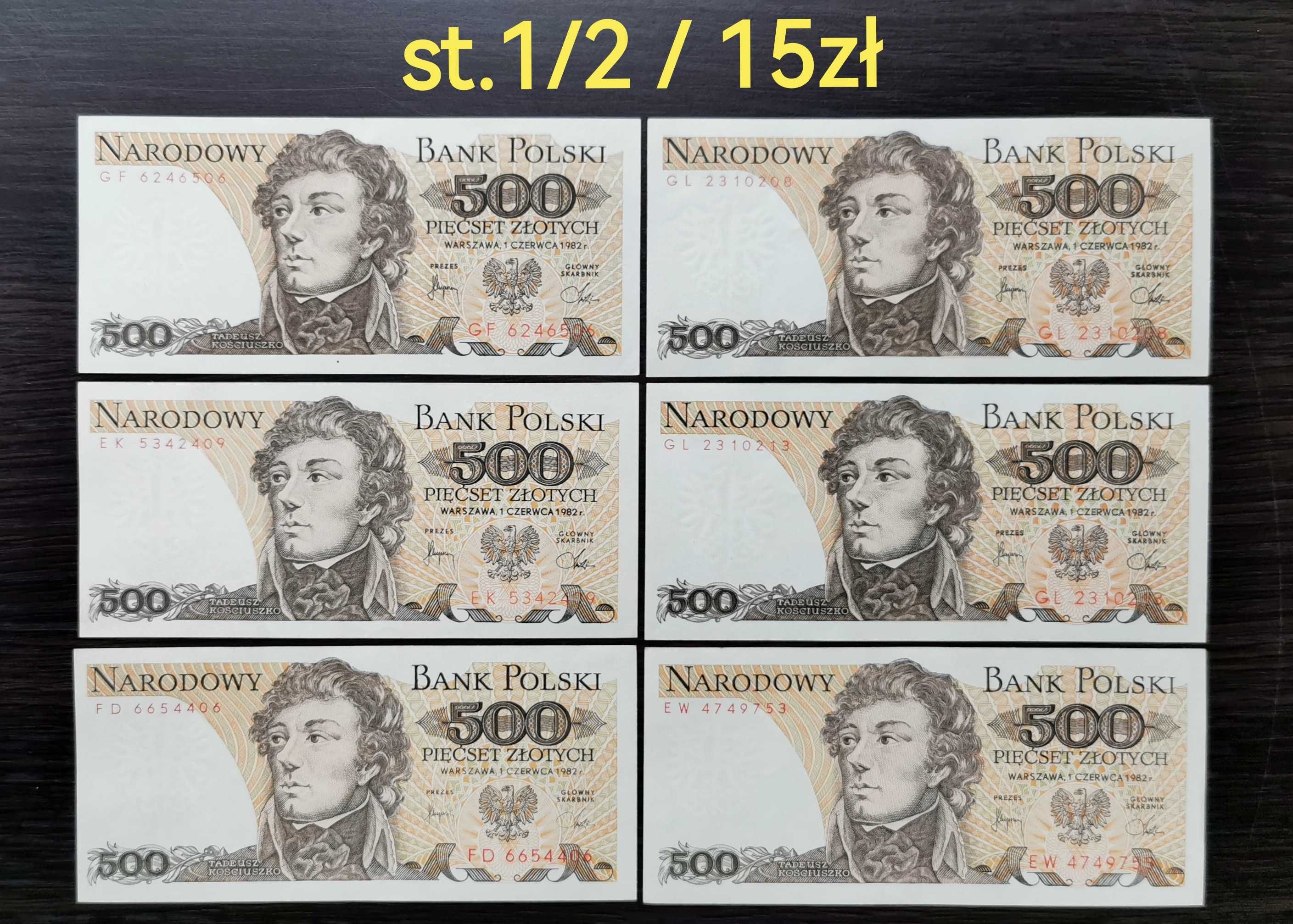 500 zł 1982r st. 1/2 różne serie