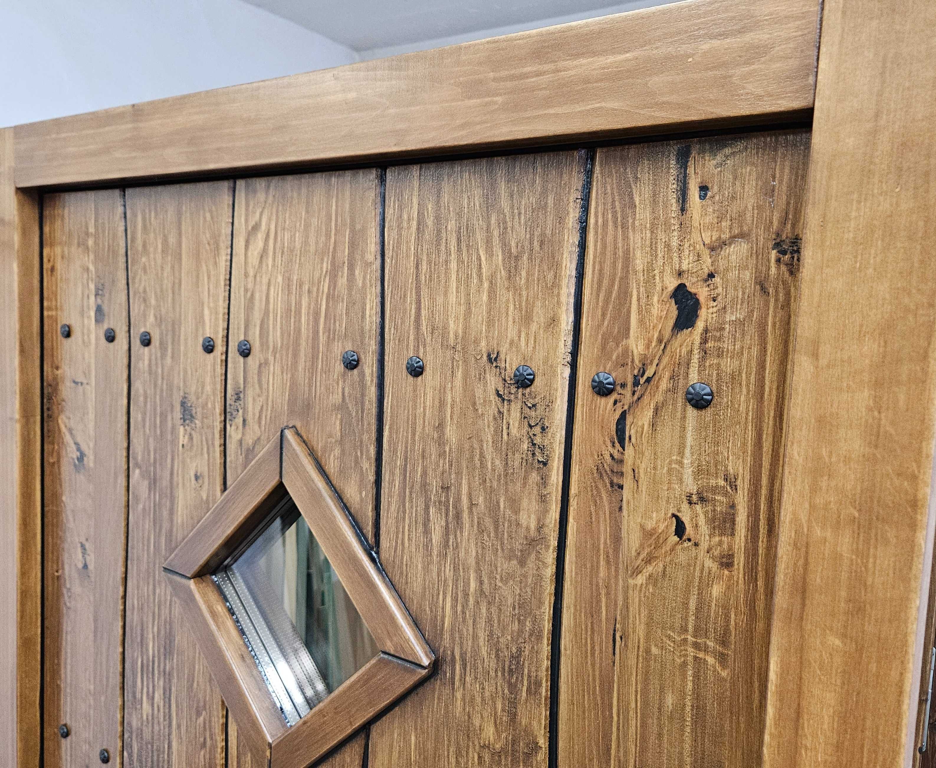 Drzwi zewnętrzne wejściowe retro drewniane czyste powietrze GOTOWE