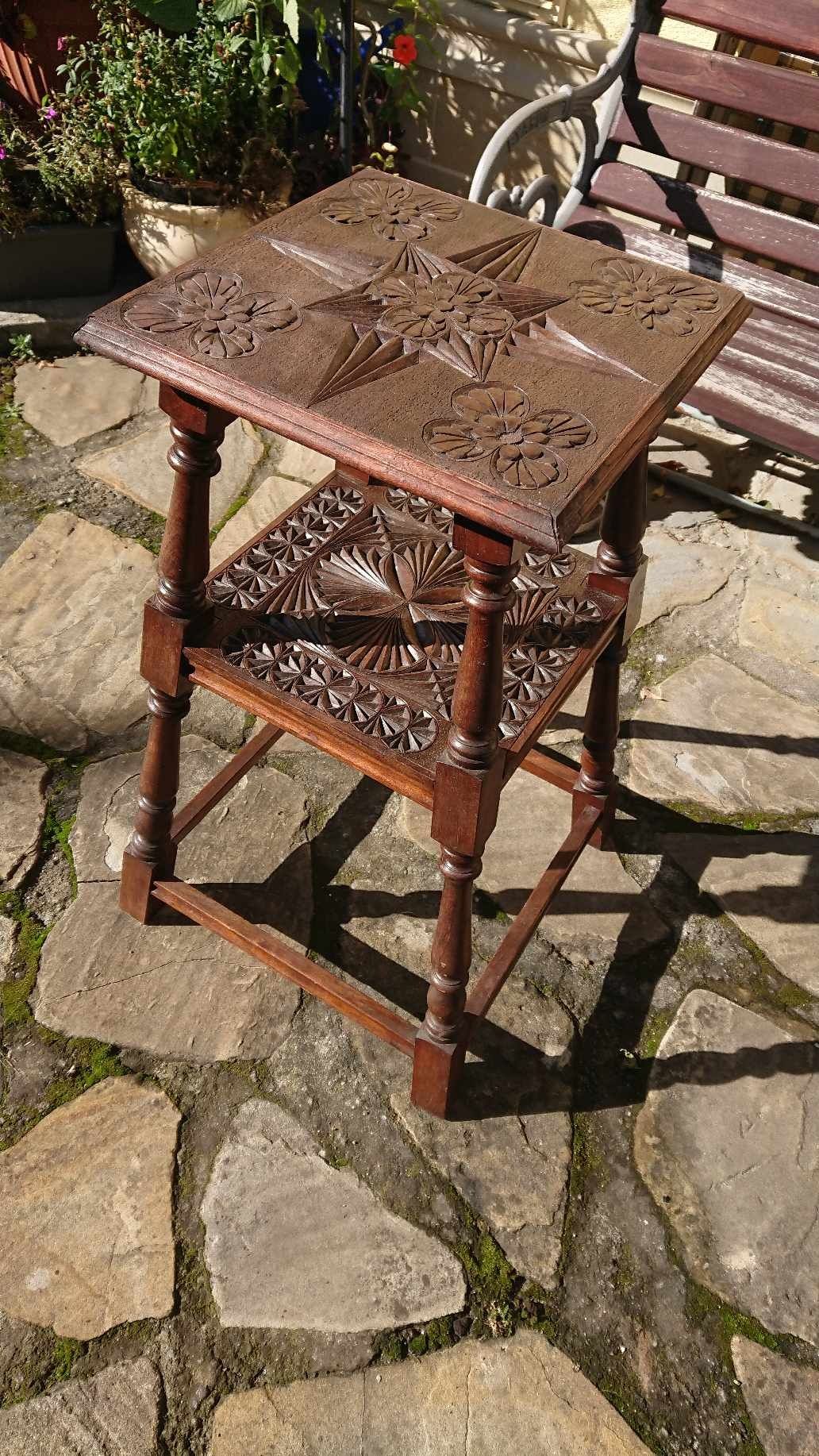 Stary stolik kwietnik drewniany vintage antyk