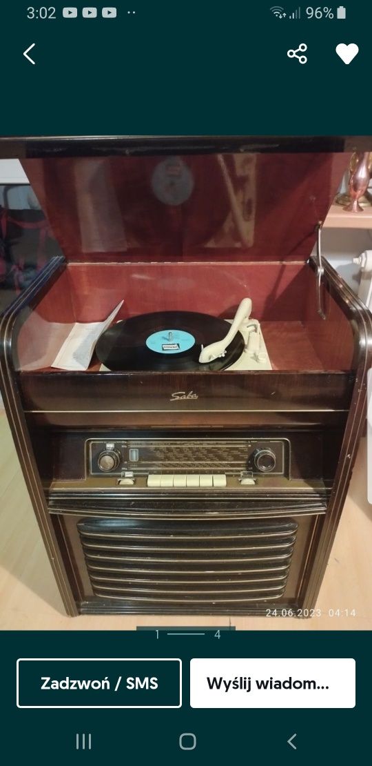 Radio Lampowe z Gramofonem Saba Sprawne Stan Kolekcjonerski Okazja !!!