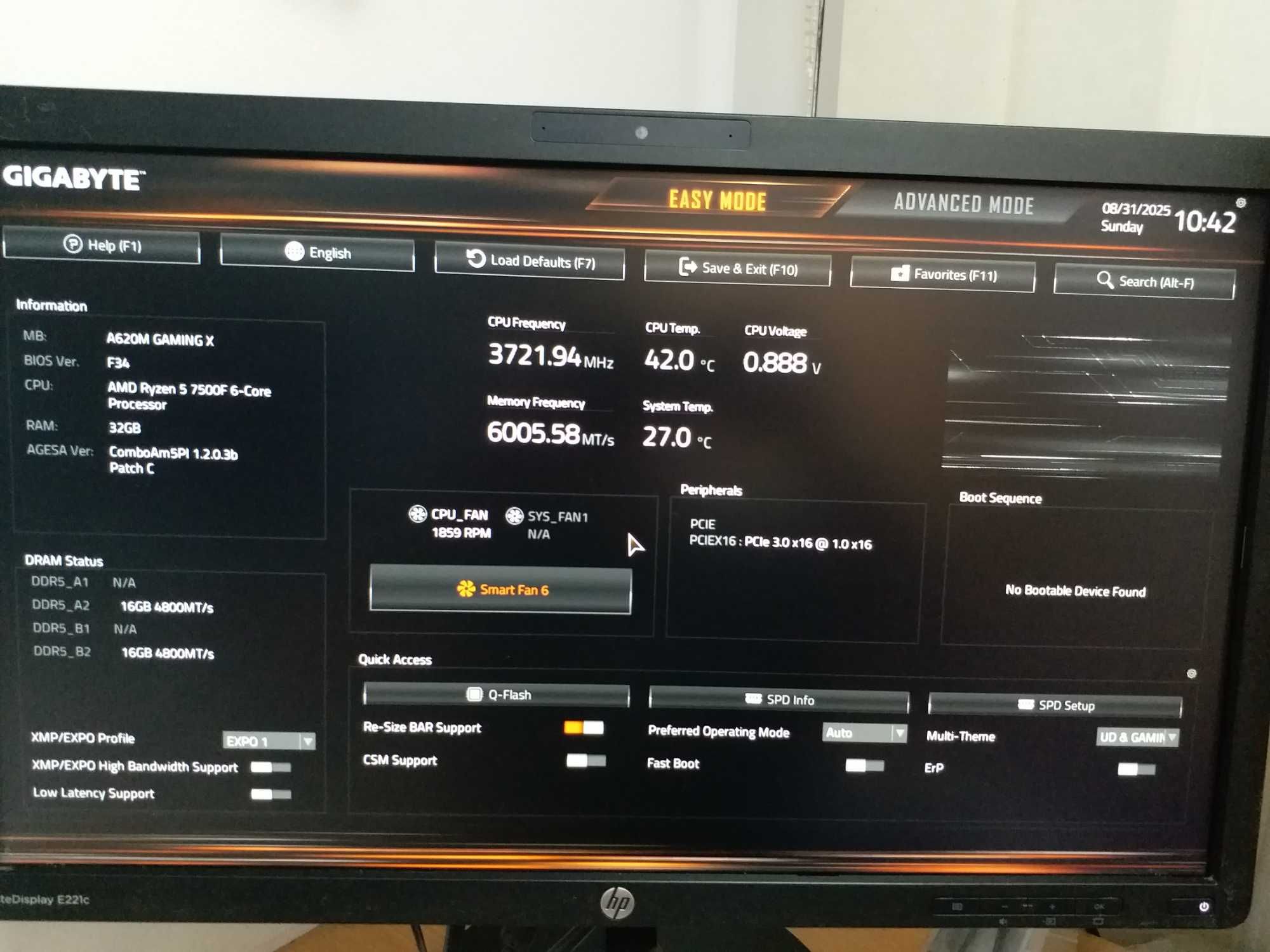 Gigabyte A620M Gaming X + Ryzen 5 7500F + DDR5 32 (2х16Gb) 6000MHz