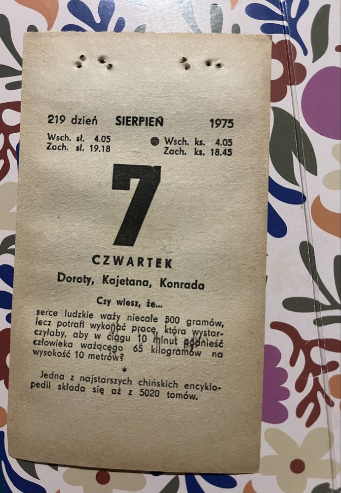 50 lat kartka z kalendarza 1975