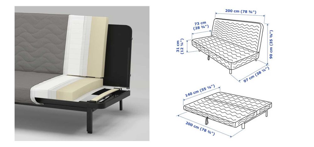 Sofa 3-osobowa, rozkładana, z materacem piankowym/Knisa szary/beż