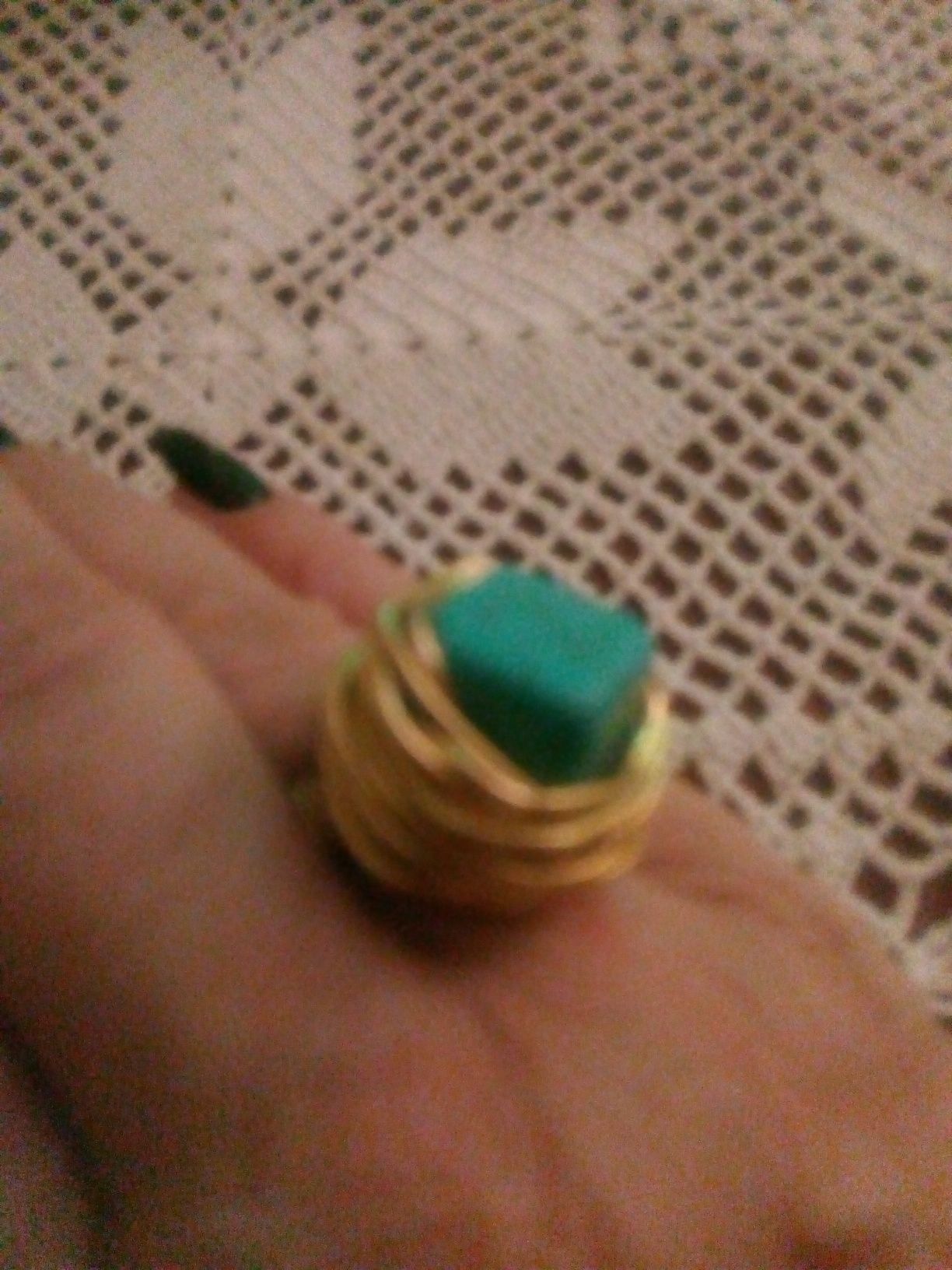 Śliczny pierścionek metaloplastyka z turkusem