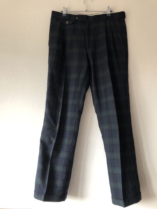 Spodnie męskie vintage krata kratka zielone granatowe M L długie