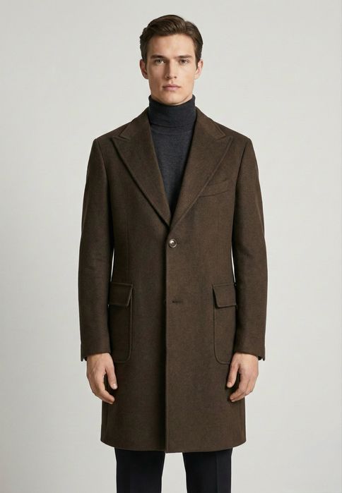Класичне чоловіче пальто «Yarmich» коричниве двобортне