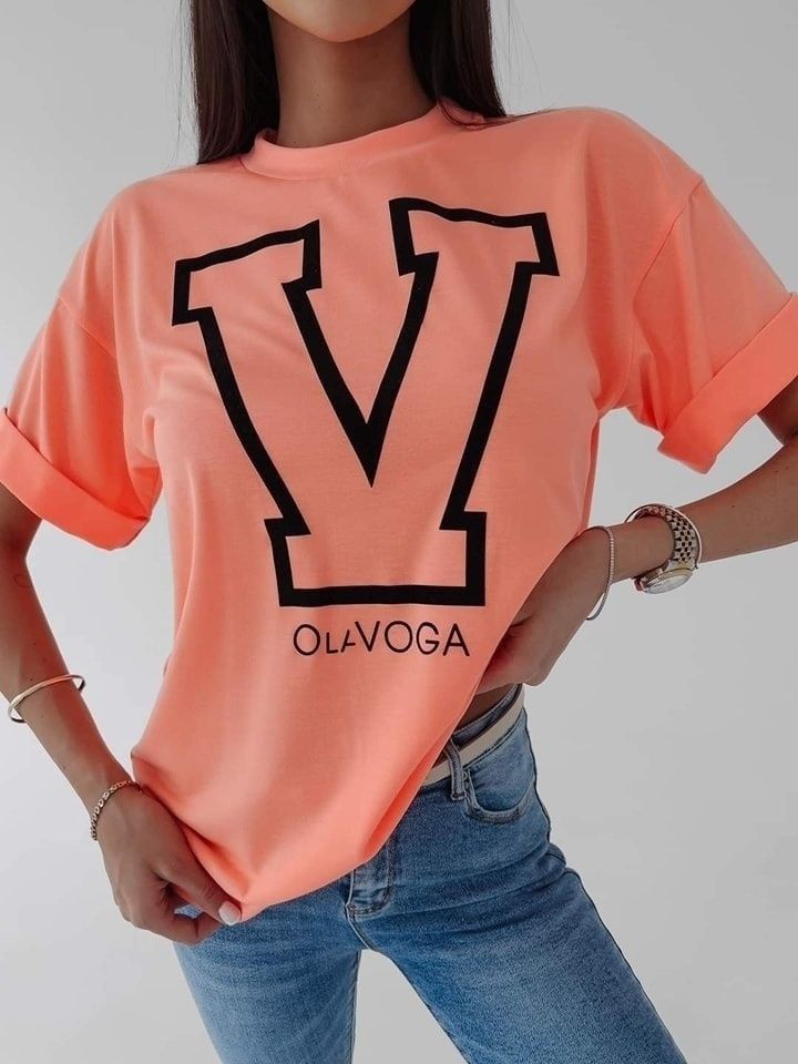 T-shirt damski Olavoga Vitalia S M biały czarny lososiowy