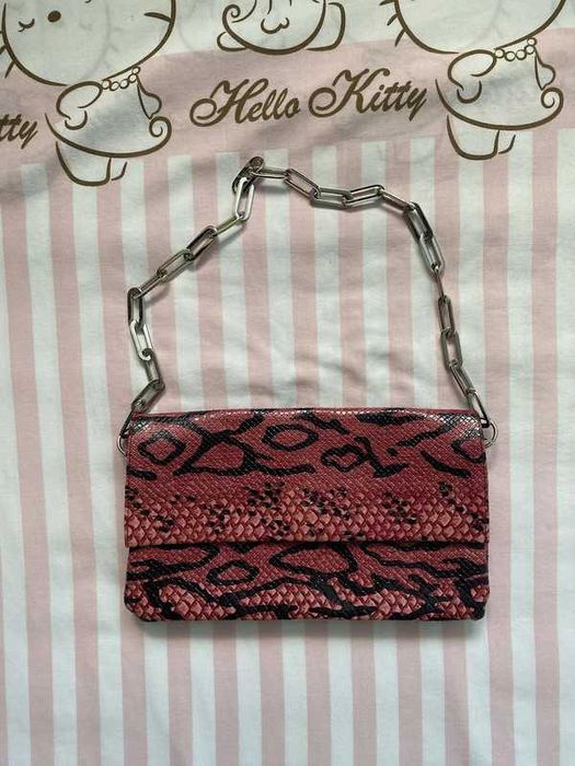 Mała bordowa torebka wężowa skórka panterka na łańcuszku