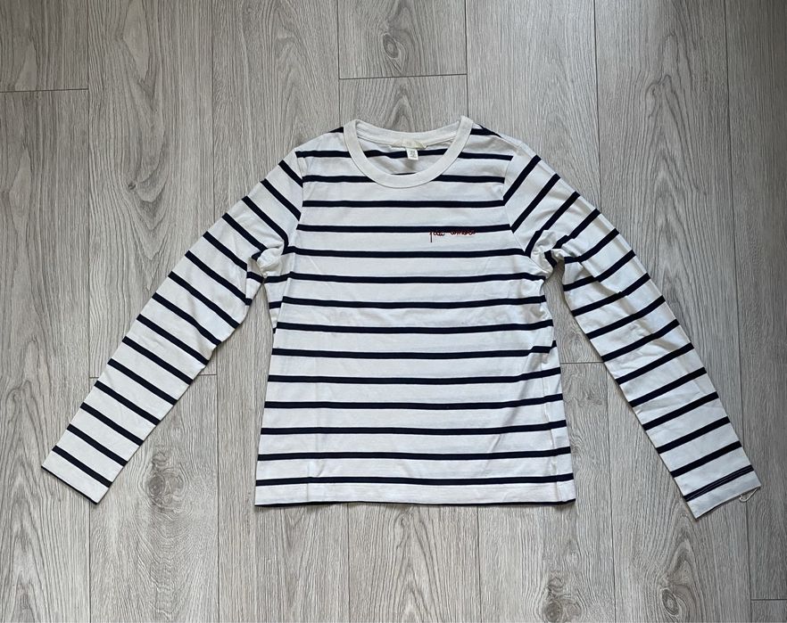 Bluzka w paski z haftem "più amore" H&M | Rozmiar XS