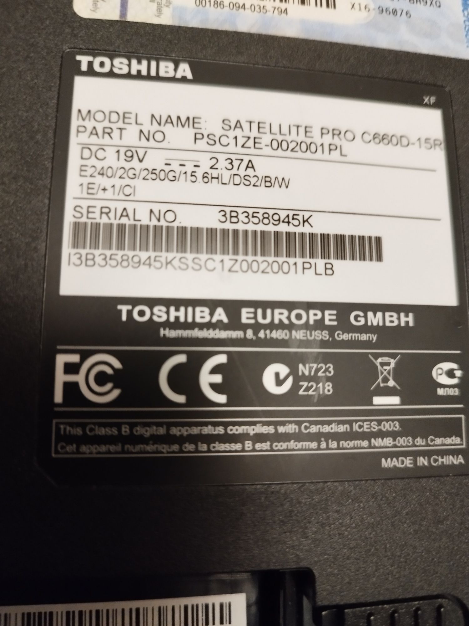 Laptop Toshiba 2GB RAM