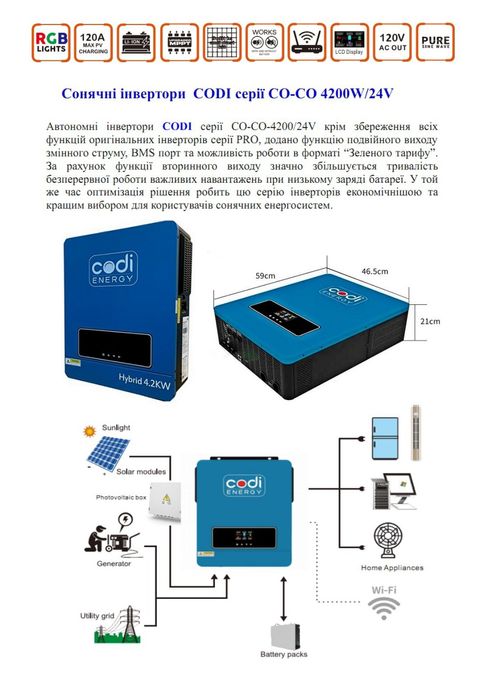 Інвертор преміум-класу Codi Energy 8.4 кВт (24В) — автономність без ко