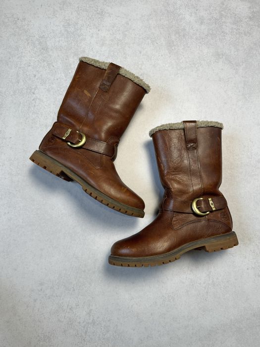 Кожаные высокие самоги Timberland Waterproof винтажные женские ботинки