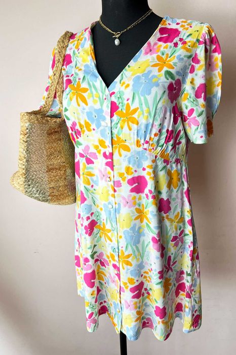 TU kolorowa letnia sukienka w kwiaty 100% wiskoza r. XXL 44 plus size