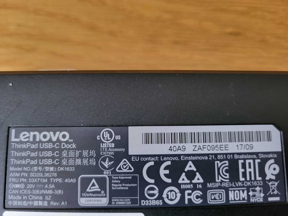 Stacja Dokująca Lenovo ThinkPad USB-C Dock DK1633 40A9
