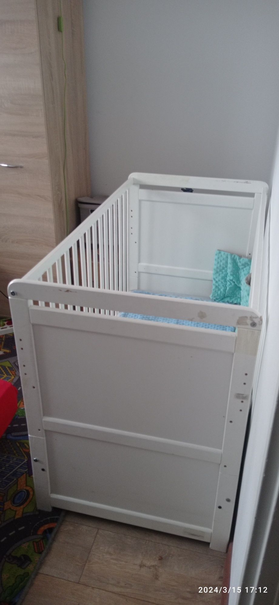 Łóżeczko łóżko dla noworodka niemowlaka dziecko drewniane białe