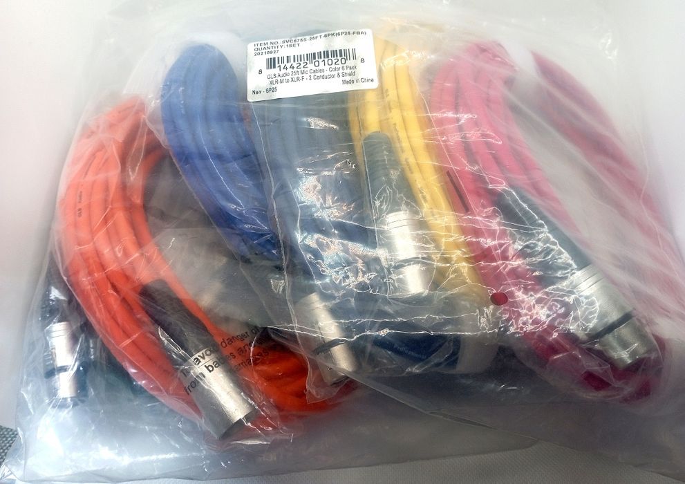 Kabel mikrofonowy XLR GLS Audio – męski i żeński, 7,6 m, 6-pak