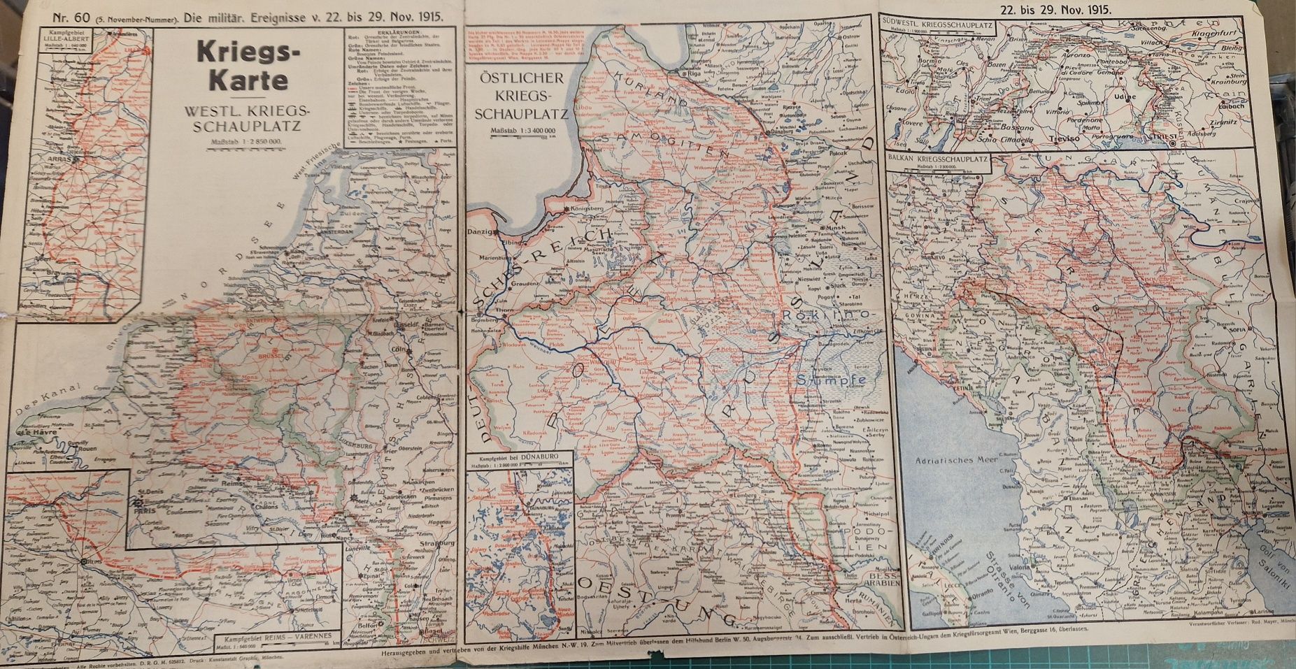 Mapa niemiecka I Wojna Światowa Linie frontów