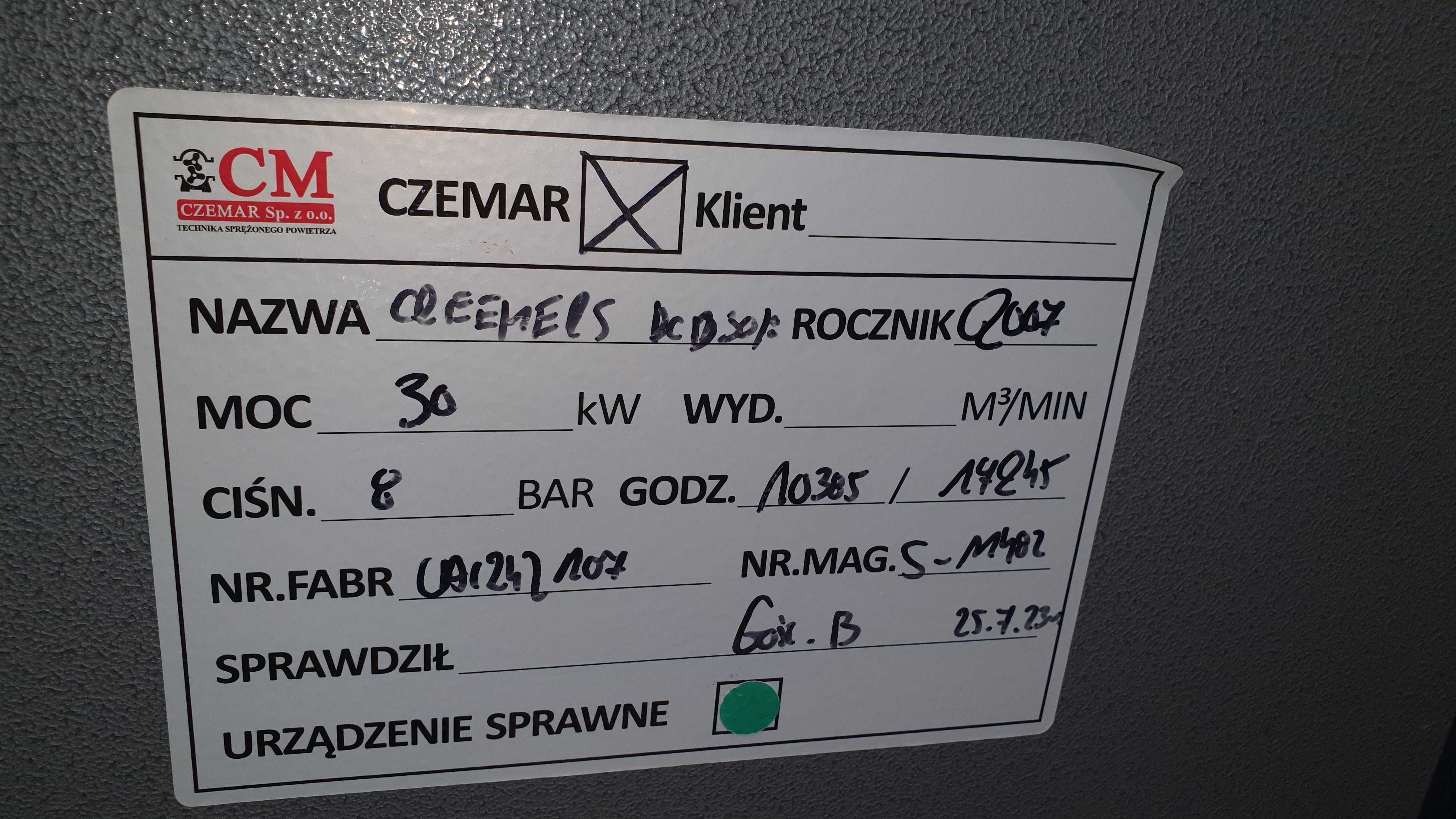 SPRAWNA!!! Sprężarka śrubowa CREEMERS RCD30/8, 30kW 3,54m3/min S011482