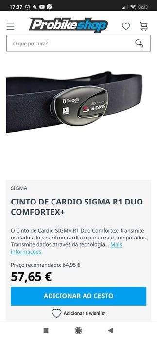 Cinto de cardio SIGMA R1 DUO COMFORTEX+