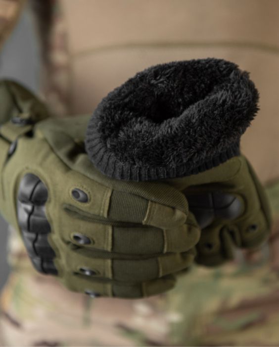 Мужские тактические перчатки зимние с косточками олива