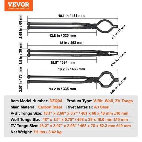 Conjunto de pinças de ferreiro , V-Bit, Wolf, Alicate ZV 3 peças Pinça