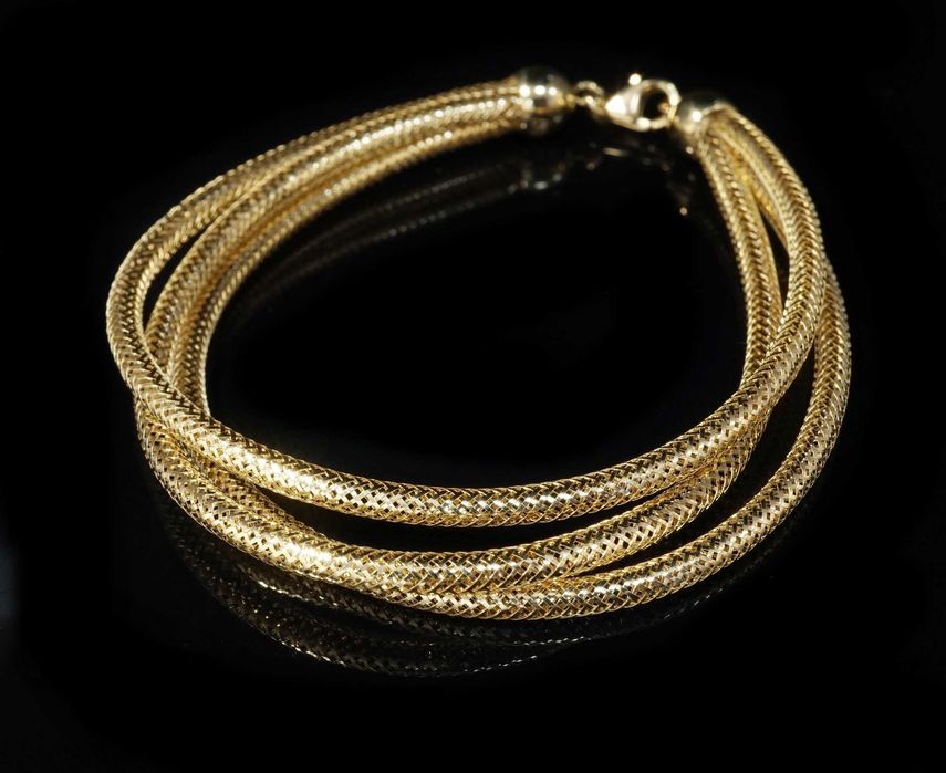 Złoto 585-złota bransoletka damska potrójna.