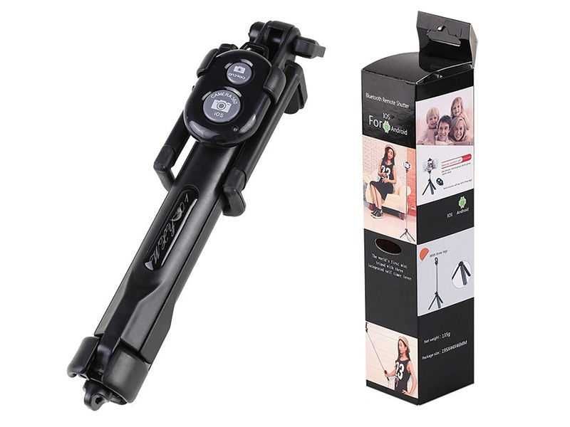 Uchwyt Selfie Stick Monopod Bluetooth Kij Ze Statywem Pilot Czarny