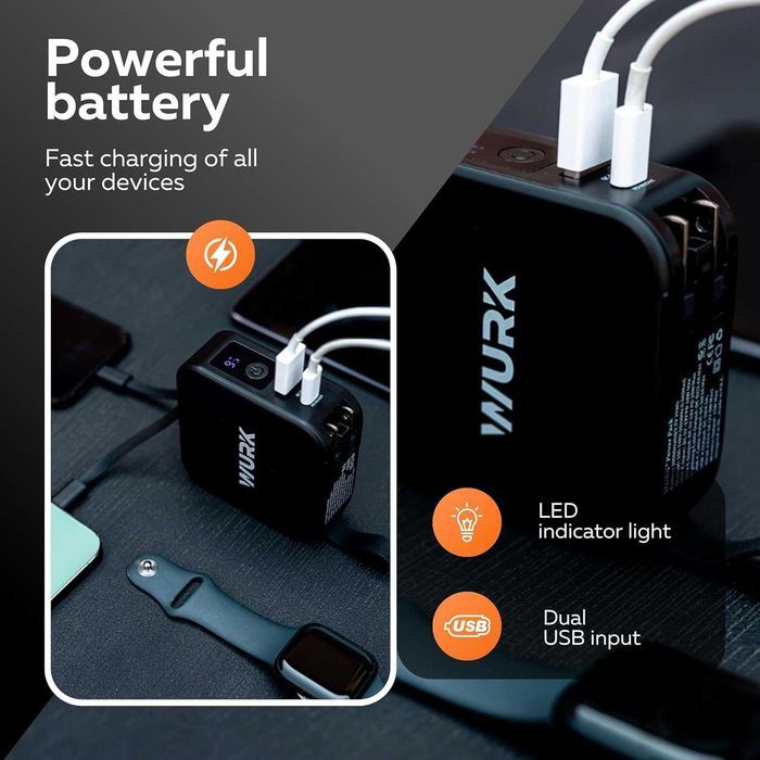 Wurk 5w1 Powerbank – bezprzewodowa ładowarka – wtyczka podróżna